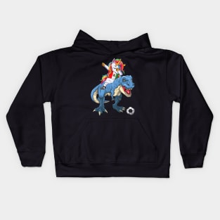 Dabbing Unicorn Dino T-Rex Flag Soccer Lovers Kids Hoodie